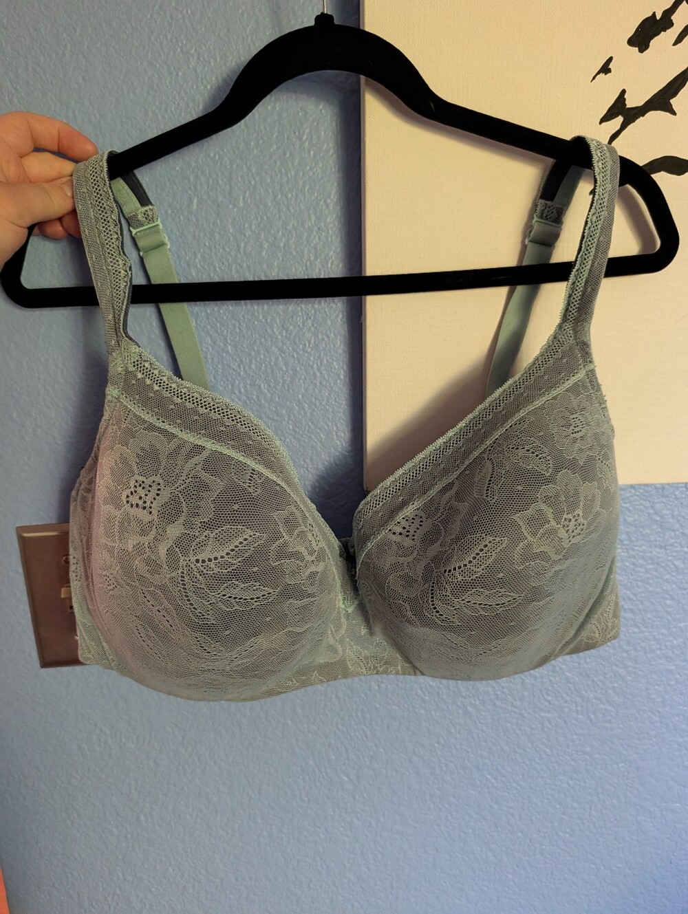 Lane Bryant Cacique Bra 40F EUC Lightly Lined Lace Balconette Blue